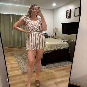 Moon River Multicolor Striped Ruffle Romper